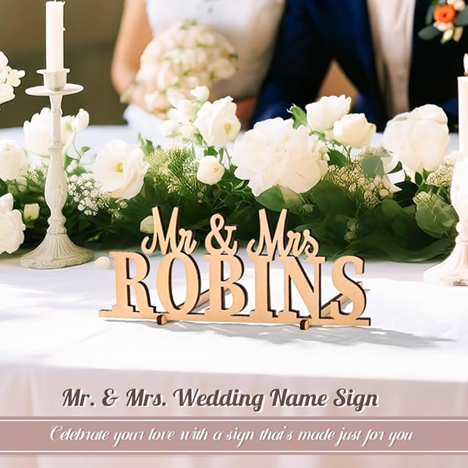 callie Personalized Mr and Mrs Wedding Table Name Sign, Custom Wooden Acrylic Table Decor for Wedding, Bridal Shower Party