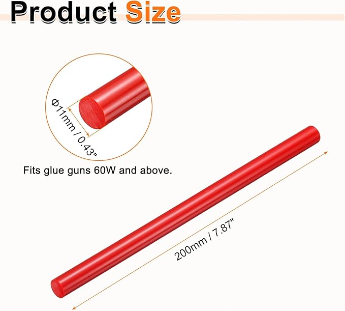 HARFINGTON 10pcs Hot Glue Sticks 0.43" Dia x 7.87" Long EVA Mini Hot Melt Adhesive Glue Stick for Hot Melt Gun Wood Plastic Glass Flowers Fabrics Foam, Red