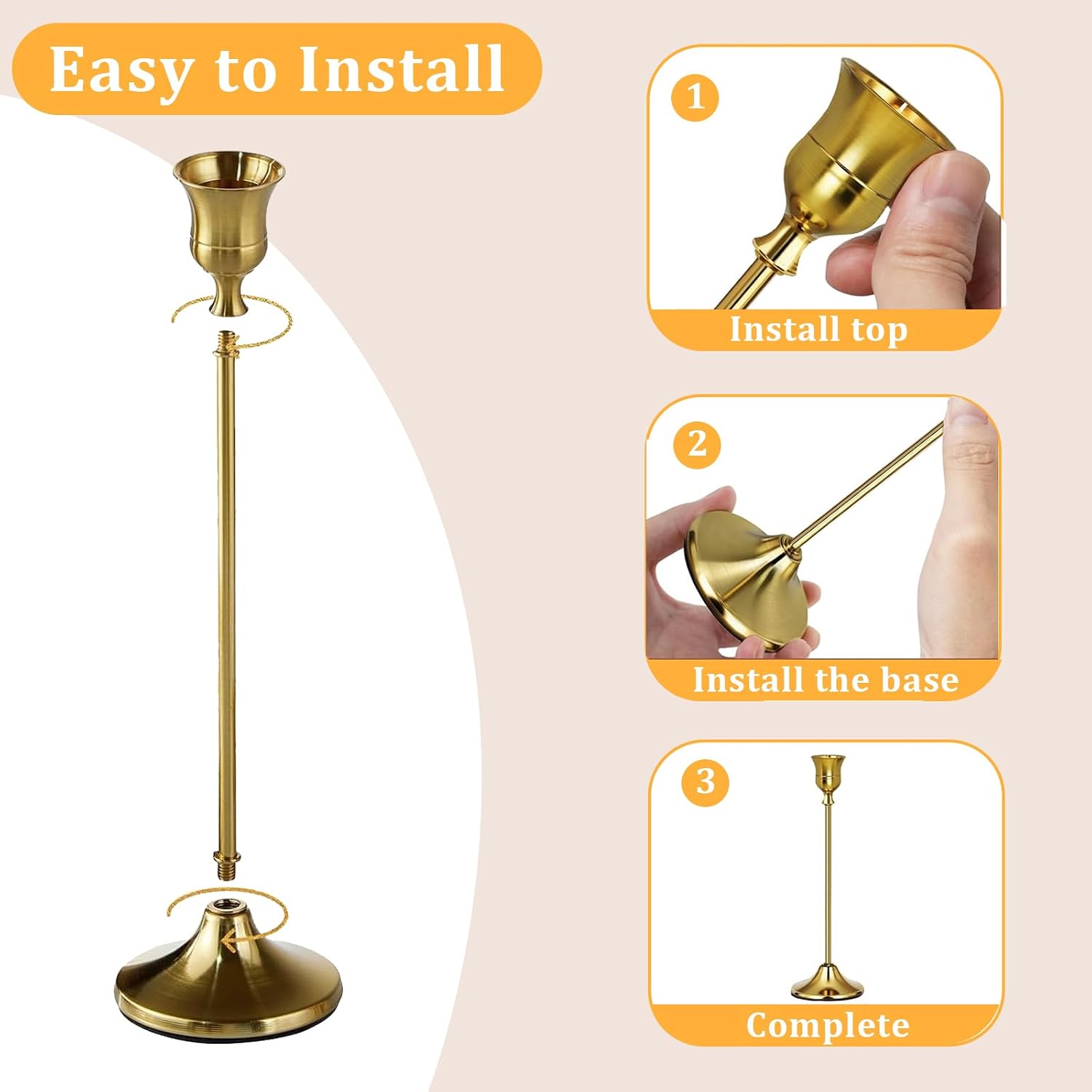 6Pcs Gold Metal Taper Candle Holders, Decorative Candlestick Holders for Wedding Table Centerpiece, Fireplace Mantel, Dining Room, Housewarming Gift
