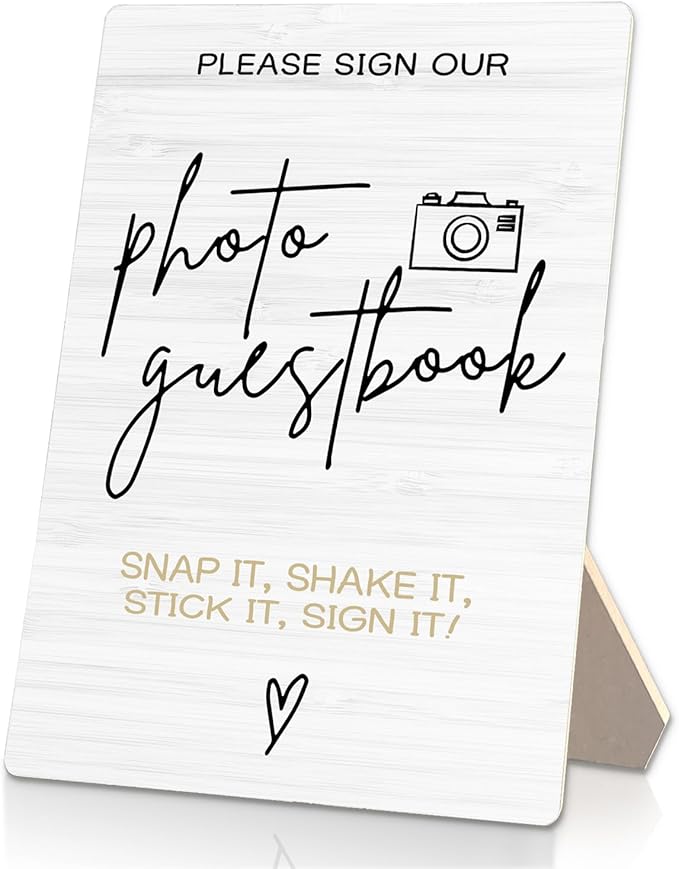 Photo Guest Book Wooden Stand 5x7inch, Wedding Reception Desk Decor for Guests to Sign