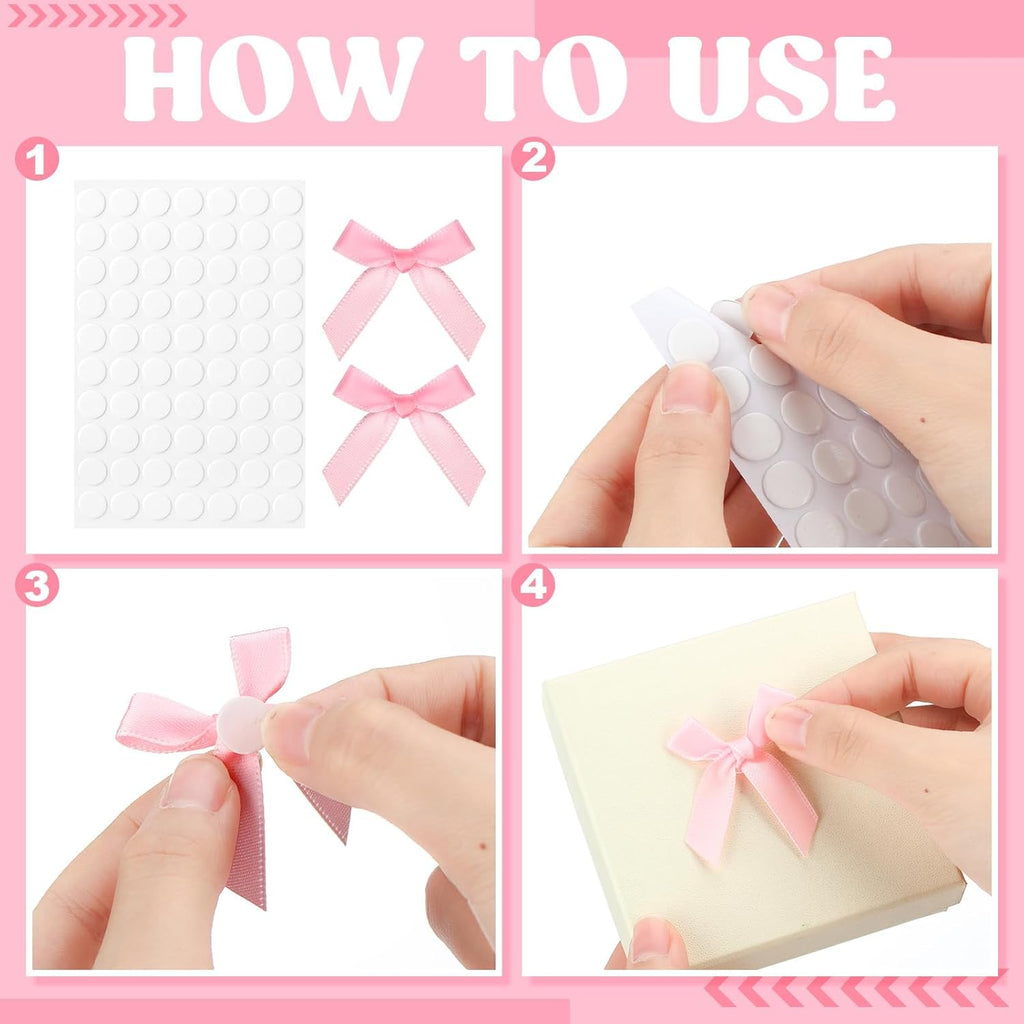 120 Pcs Mini Pink Bows for Crafts with Self-Adhesive Dot, 1.57" Small Satin Ribbon Bows for Gift Wrapping Cake Decorations Sewing Scrapbook Card Making Wedding Bow Party Decoration