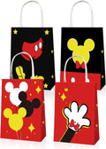 EBWHOLE 12 Pcs Cute Mouse Party Favor Bags, Cartoon Birthday Party Supplies Including 4 Patterns Double Sided Printed Candy Goodie Treat Bags with Handl (A)