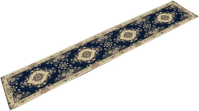 Vintage Elegant Farmhouse Table Runner Blue Beige Flower for Home Farmhouse Kitchen Table Dining Coffee Room Garden Party Wedding Decor 13x108in