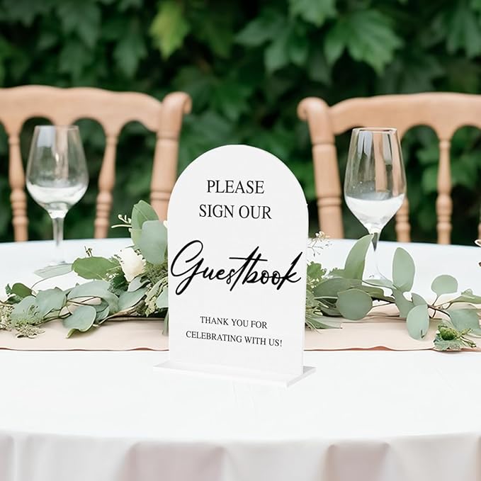 Wedding Guest Book Sign Please Sign Our Guestbook Sign Acrylic Arch Wedding Bridal Shower Baby Shower Welcome Table Signs for Ceremony and Reception Decor 7 x 5 Inches