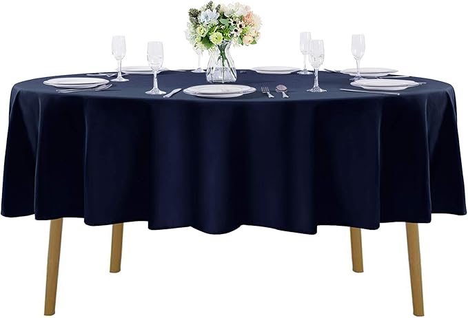 60 inch Round Tablecloth Washable Polyester Table Cloth Decorative Table Cover for Wedding Party Dining Banquet（60 inch,Navy）