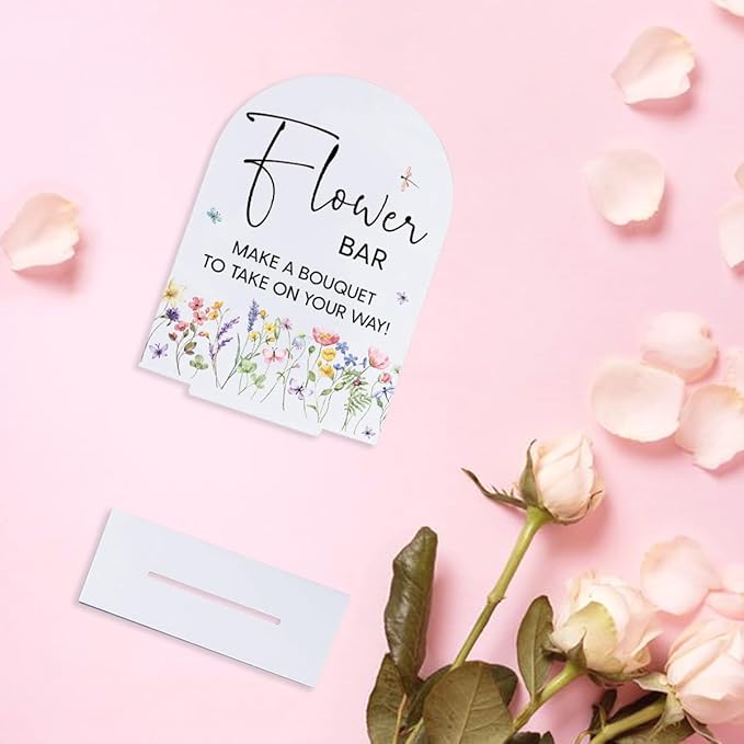 Flower Bar Sign Wedding Decor White Acrylic Table Sign for Marriage Parties Anniversaries Reception Cafe Hotel Party Bar Business Event