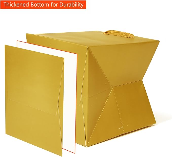 Gold Paper Gift Bag Small Square Bottom Paper Bags with Handles(Gold, 6 x 6 x 6 in, 10 CT)