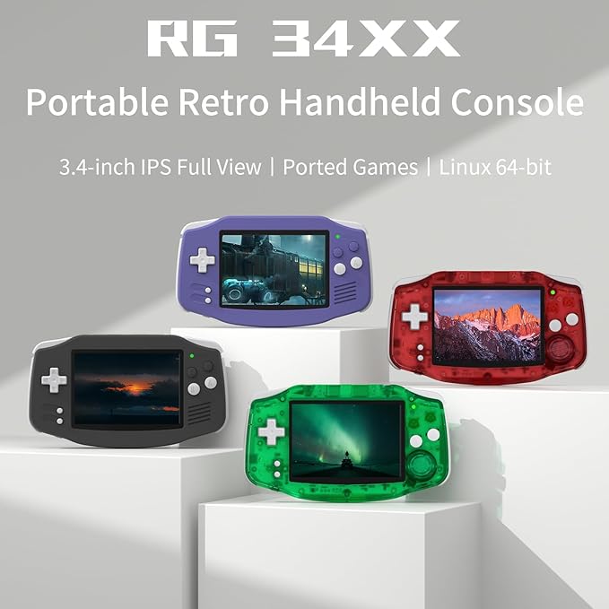 RG34XX Retro Handheld Game Consoles RG34XX Classic Retro Gaming Console 32+64G Card Preloaded Games 5000+ rg34xx Portable Gaming Console Linux 64-bit 3500mAh Battery WiFi Bluetooth HD and TV Output Green
