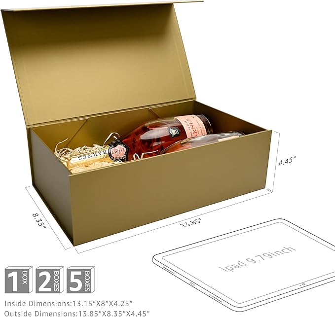 LIFELUM Magnetic Gift Boxes 5 Pack 13.85 x 8.35 x 4.45 inch Rectangle Collapsible Boxes with Lids and Ribbon,Card,Shredded Paper Filler Gift Boxes for Presents，Christmas,Birthdays
