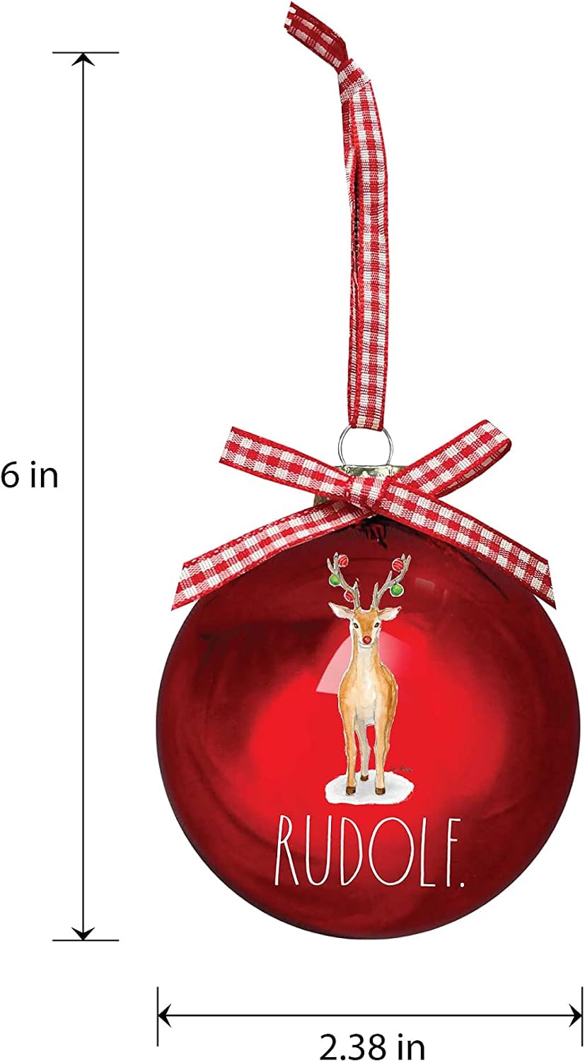 Rae Dunn Christmas Ornaments - Set of 12 Glass Balls with Cute Holiday Designs - 60mm / 2.36 Inch Hanging Decorations for Xmas Tree