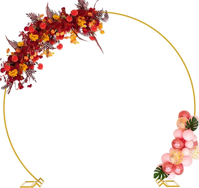 Wokceer Wedding Arch 8.5FT Round Backdrop Stand Gold Metal Circle Balloon Arch Frame Stand for Wedding Ceremony Birthday Party Bridal Shower Anniversary Candy Tables Decoration