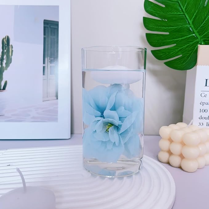 24 Pcs Floating Candles for Centerpieces and Floating Flowers Vase Fillers for Centerpieces Artificial Blue Flowers for Wedding Party Home Table Decoration