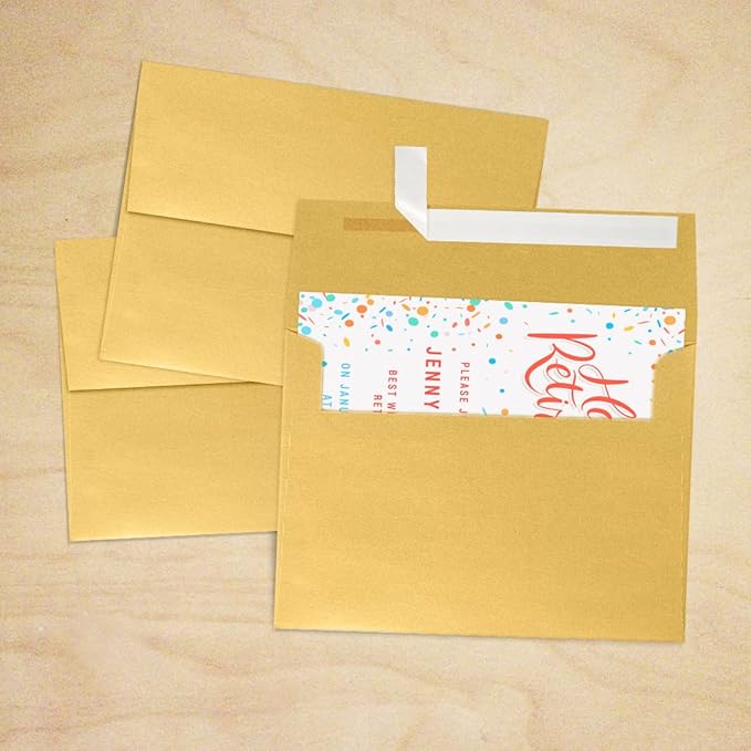 LUXPaper A7 Invitation Envelopes | Peel & Press | 5 1/4" x 7 1/4" | Gold Metallic | 80lb. Text | 250 Qty