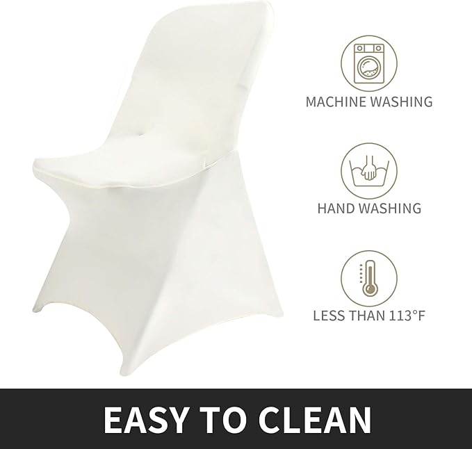 Peomeise Stretch Spandex Folding Chair Cover for Wedding Party Dining Banquet Event (Ivory,50pcs)