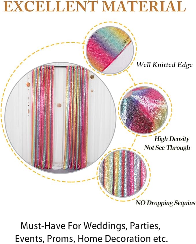 ShinyBeauty 4Pcs 2FTx8FT Rainbow Sequin Backdrop Curtains - Sparkly Photo Background for Parties, Weddings, Baby Showers, and Events - Durable and No-Drop Sequins Photograpahy Backdrops