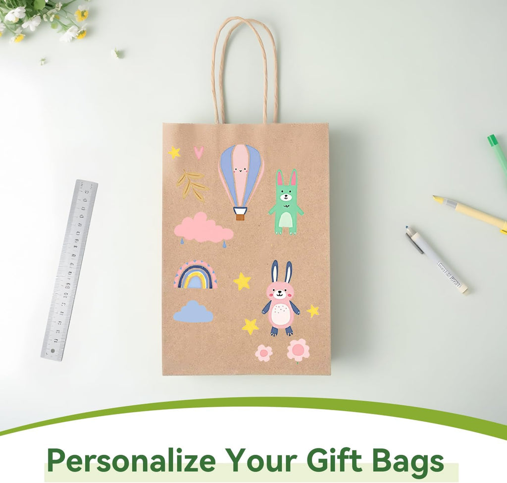 100 Pack Small Paper Gift Bags with Handles, 5.25 x 3.25 x 8 Inch, Brown | Kraft Material, Bulk Pack for Craft, Shopping, Business, Retail, Party Favor, Birthday and Grocery Use