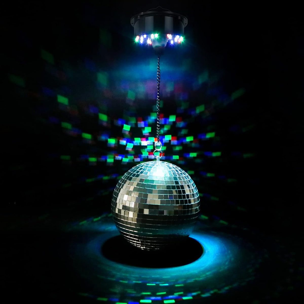 Disco Ball with Motor and Light 8" Hanging Mirror Ball Batteries Powered