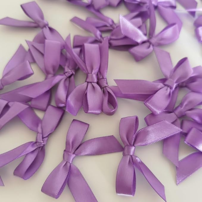 50pcs 1-1/2" Purple Satin Ribbon Bows Without Twist Ties Mini Ribbon Bows for Candy Partiy Decoration Gift Packing&Wrapping Accessoried(Purple)