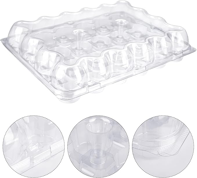 TWOWYHI 24 Counts x 10 Sets Cupcake Containers Cupcake Boxes Plastic Cupcakes Carrier Holders for Clear Plastic Disposable Cupcakes Container with Detachable Tall Lid