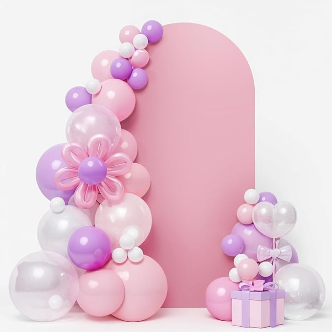 LEBENGURU Upgraded 5FT Wedding Arch Cover, Dusty Pink Spandex Fitted Arch Backdrop Cover, Round Top Chiara Stand Covers for Birthday Party Baby Shower Banquet Balloon Décor
