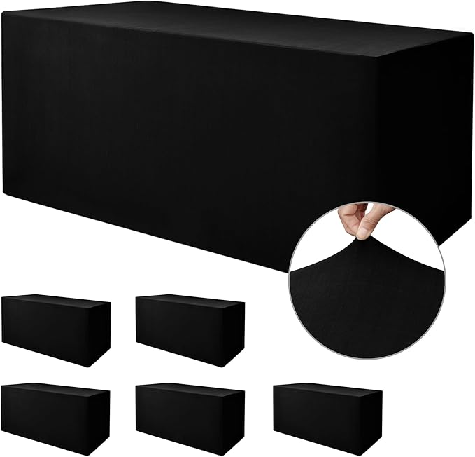 Nasitos Spandex Fitted Table Clothes, 6 Pack - 48 x 24 Inch - Black Rectangle Tablecloths for 4 Foot Tables, Fabric Table Cover Protector for Folding Table, Parties, Craft Show, Trade Show