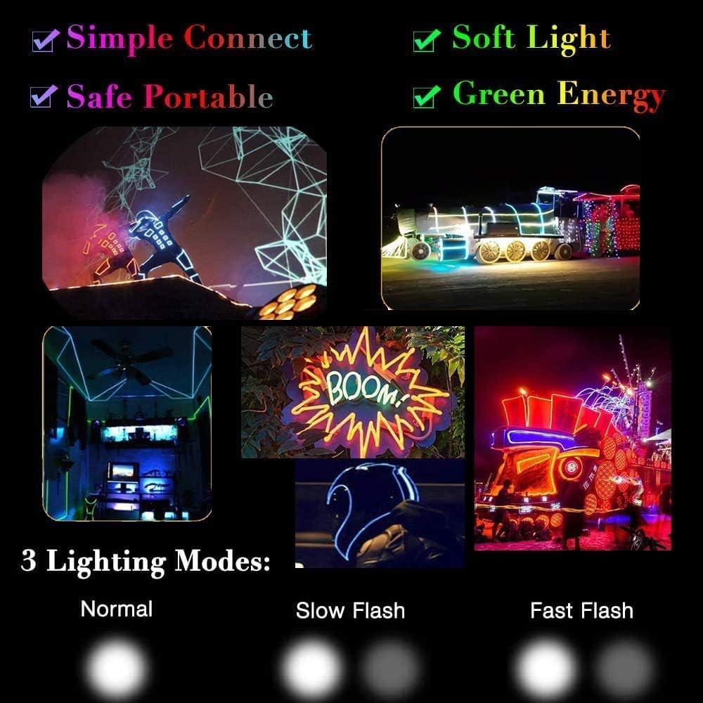 MaxLax EL Wire Red, 2M Portable Battery Pack Neon Light Strip 360° Cuttable Glowing Rope Lights for Parties, Halloween, DIY Decoration