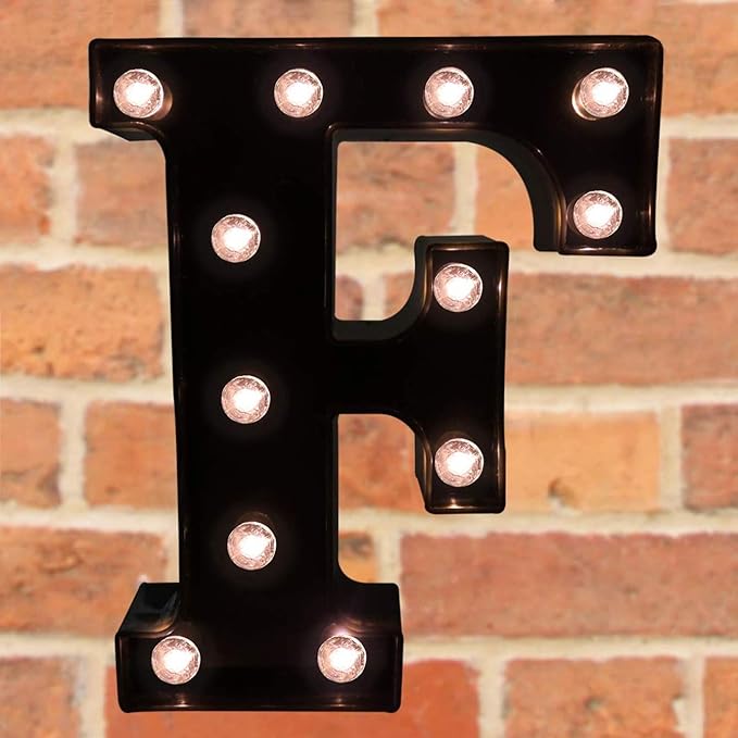 Decorative LED Illuminated Letter Marquee Sign - Alphabet Marquee Letters with Lights For Wedding Birthday Party Christmas Night Light Lamp Home Bar Decoration F, Black