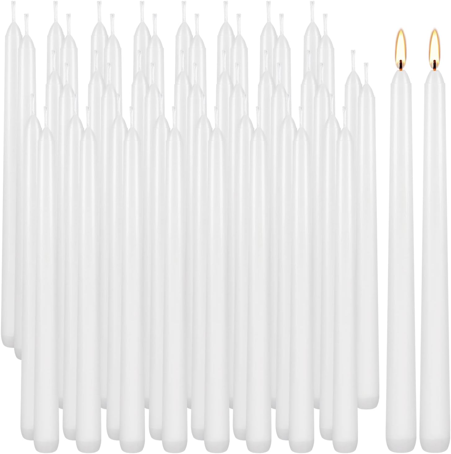 WPONSZU 50 Pack White Taper Candles, 7-8 Hours Burn Time, Unscented, Smokeless and Dripless, 4/5 x 10 Inch for Christmas,Household,Dinner,Wedding,Valentine's Day,Party and Home Décor Candlesticks