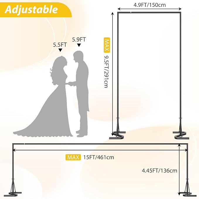 HAITRAL Black Backdrop Banner Stand 10x7 FT,Square Wedding Arch Balloon Metal Frame,Heavy Duty Background Stand Kit,Adjustable Photo Backdrop Stand for for Parties Birthday Video Studio