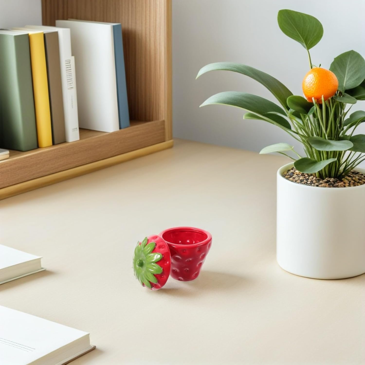 Strawberry Shaped Ceramic Candle Holder Cup Red Multipurpose Easy to Clean for Dinner and Everyday Stylish Decoration