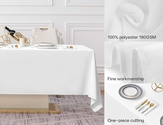 Surmente White Rectangle Tablecloth 60 x 102-inch Rectangular Polyester Table Cloth for Weddings, Banquets, or Restaurants
