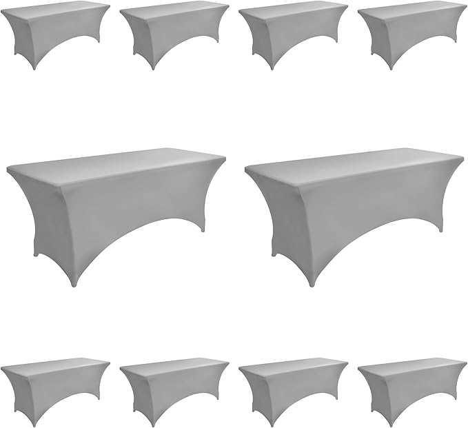 114 10-Pack 6ft Spandex Table Covers for Rectangle Standard Folding Tables - Wrinkle Resistant Stretch Tablecloths - Ultimate Fitted Table Protector for Parties, Banquet, and Wedding