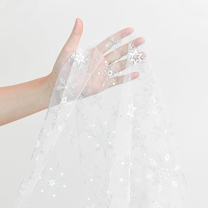 Artoid Mode Silver Snowflakes Christmas Gauze Table Runner 120 Inch 10FT, Seasonal Sheer Winter Kitchen Dining Holiday Wedding Table Decor for Home Party