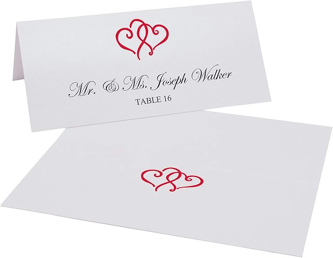 Linked Hearts Printable Place Cards, Ruby Red (Choose Color), Set of 60 (10 Sheets), Laser & Inkjet Printers - Wedding, Party, Dinner, and Special Events - Made in the USA