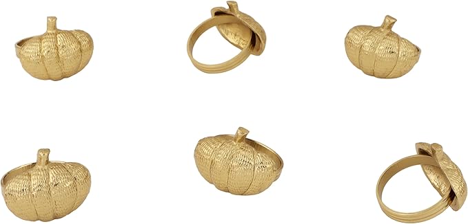 Gold Lightweight Metal Napkin Rings Set of 12 - Pumpkin Elegant Napkin Holders Modern Serviette Buckles Metallic Adornment for Table Settingsfor Thanksgiving, Fall, Halloween & Holiday - CLEENTABLE