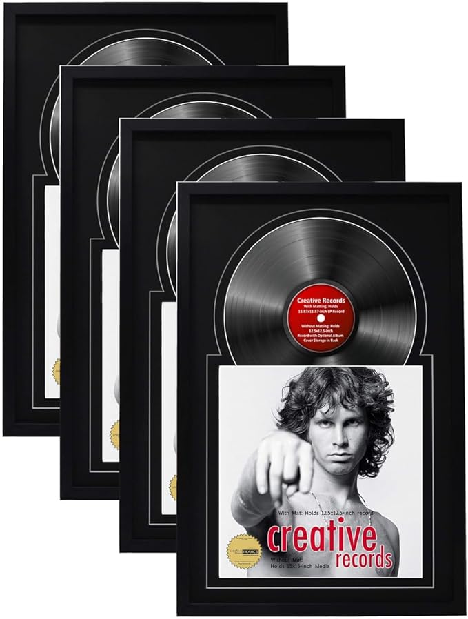 Creative Picture Frames 16" x 24" Jukebox Vinyl Frame Display with Double Matting, LP Record Album Frame for Wall Decor, Black/Black, Pack of 4