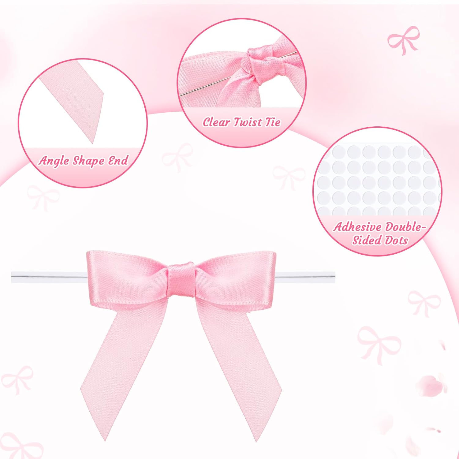 woric 60 PCS Mini Pink Bows 2.5" Premade Twist Tie Bows for Crafts | Pink Satin Ribbon for Treat Bags Cake Baking Gift Wrapping Wedding Birthday Baby Shower Party Favors