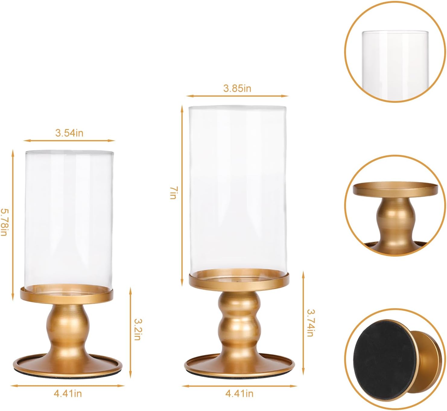 NITIME 4Pcs Hurricane Candle Holder for Pillar Candles, Gold Candle Holders with Clear Glass Sleeve for Table Centerpieces,Pillar Candle Holders for Home Decor, Wedding, Holiday and Party Decor
