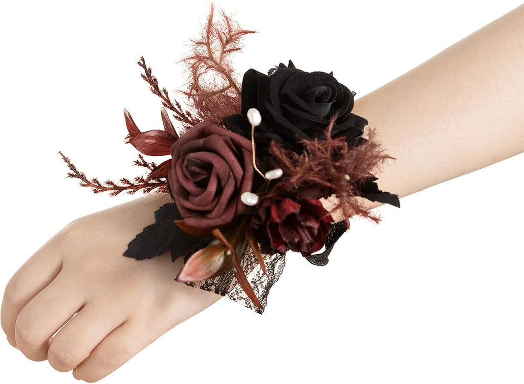 ling's moment 6pcs wrist corsage artificial flowers, black, main product view