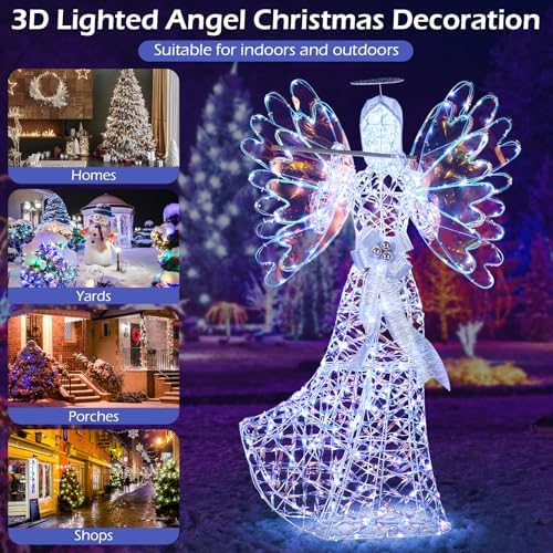 tangkula 5.2 ft christmas lighted iridescent angel with, close-up detail