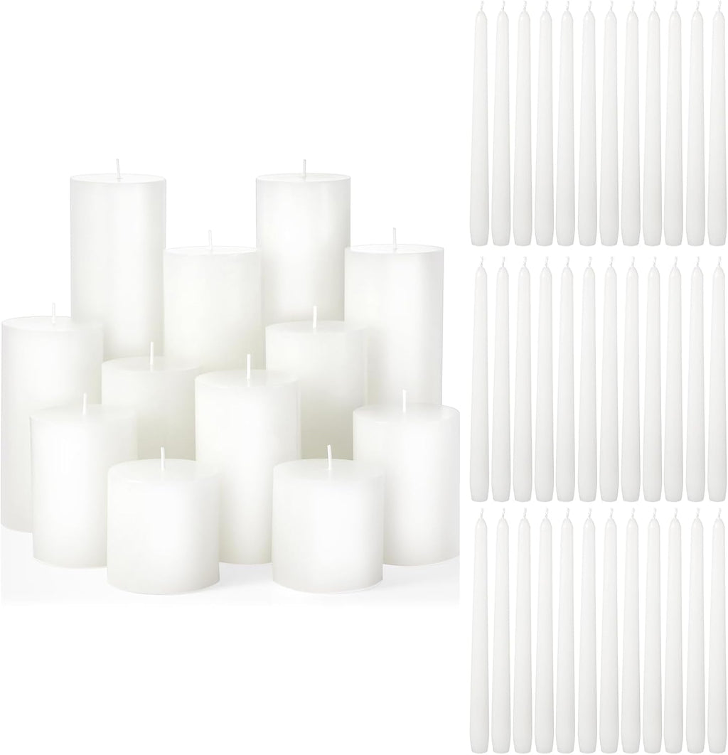 MTLEE 54 Pcs Unity Candles Set for Christmas Unity 4" 5" 6" White Pillar and 10'' Taper Candles Bulk Ceremony Wedding Decorations Accessories for Banquet Party Centerpiece Dining Home Decor
