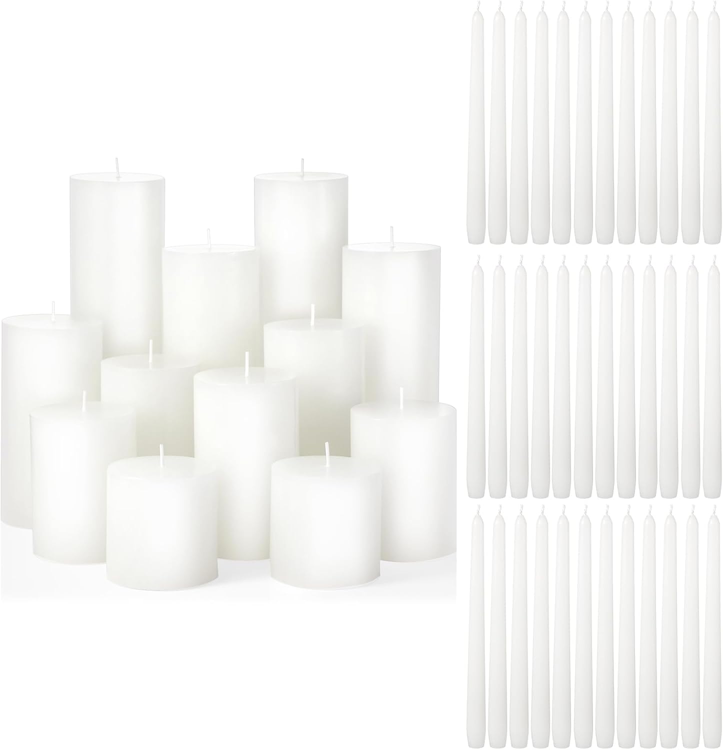 MTLEE 54 Pcs Unity Candles Set for Christmas Unity 4" 5" 6" White Pillar and 10'' Taper Candles Bulk Ceremony Wedding Decorations Accessories for Banquet Party Centerpiece Dining Home Decor