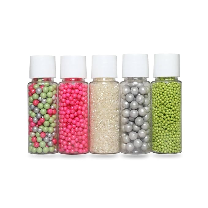 Confect Sprinkles Mix – Enchanted Forest Disco Ball Mashup for Cake & Cupcake Decorating – Assorted Pack of 5 (Hot Pink, Silver, Parrot Green Dragees & White Sparkling Sugar) Palm Oil-Free, No Artificial Dyes - 5 Oz