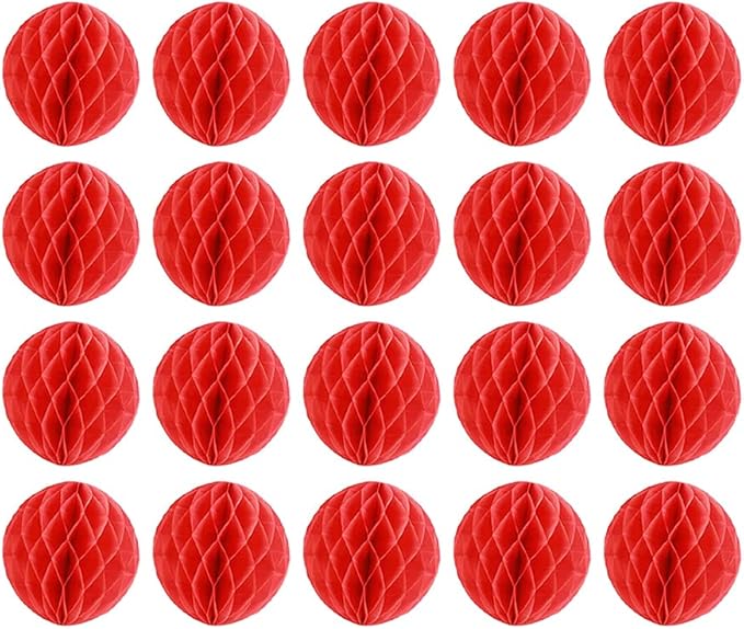 20pcs Honeycomb Decoration - Paper Flower Balls, Tissue Pom Poms for Birthday Wedding Home Decor (3inch, Red)