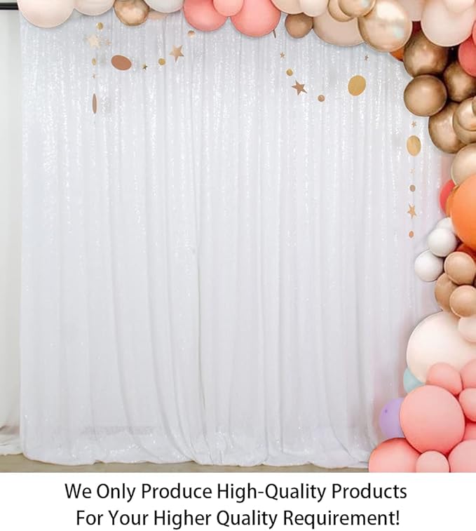 ShinyBeauty 10x10FT White Sequin Photo Backdrop - Sparkly Glitter Background for Photography, Baby Showers, Birthdays, Weddings & Party Decor