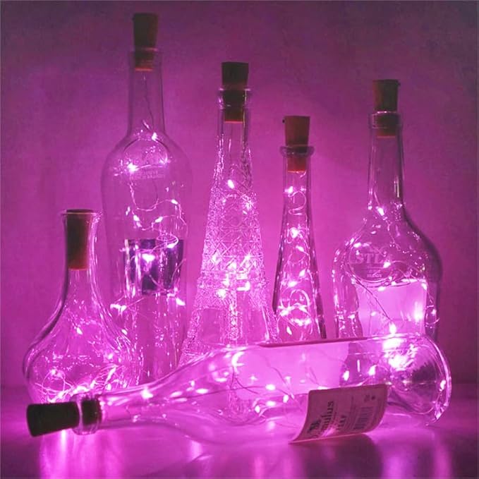 Wine Bottle Lights with Cork, Battery Operated 20 LED Cork Shape Silver Wire Colorful Fairy Mini String Lights(No Bottles) for DIY, Party, Decor, Christmas, Halloween,Wedding (3, Pink)