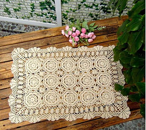 Cotton Handmade Crochet lace Table Runners Rectangular Tablecloth Doilies Doily Table Dresser Scarf Décor,19x23Inch,Beige