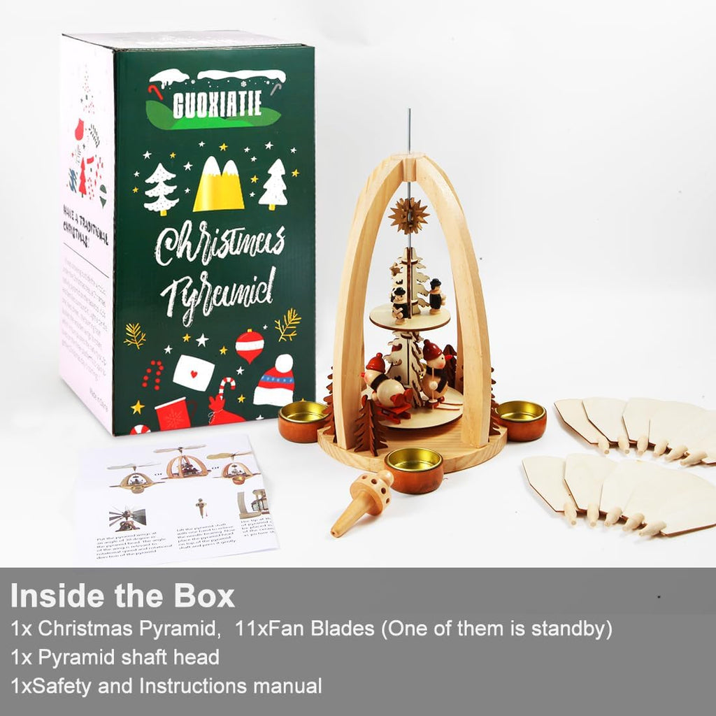 14Inch Wooden Christmas Pyramid with 4 Candle Holders-Nativity Scene Set for Christmas Tabletop Decor (ONE)