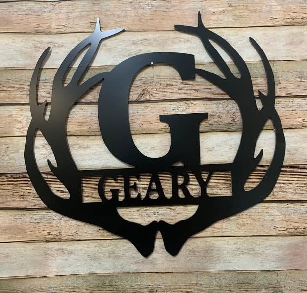 PK Décor Deer Antler Decor Family Last Name ACM Metal Sign For Man Cave, Personalized Monogram Antler and Name Gift for Couple Wedding, Anniversary, Birthday, Christmas