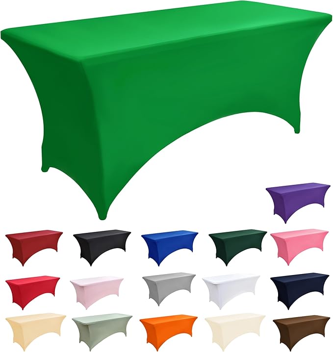 10-Pack 6ft Spandex Table Covers for Rectangle Standard Folding Tables - Wrinkle Resistant Stretch Tablecloths - Ultimate Fitted Table Protector for Parties, Banquet, Wedding
